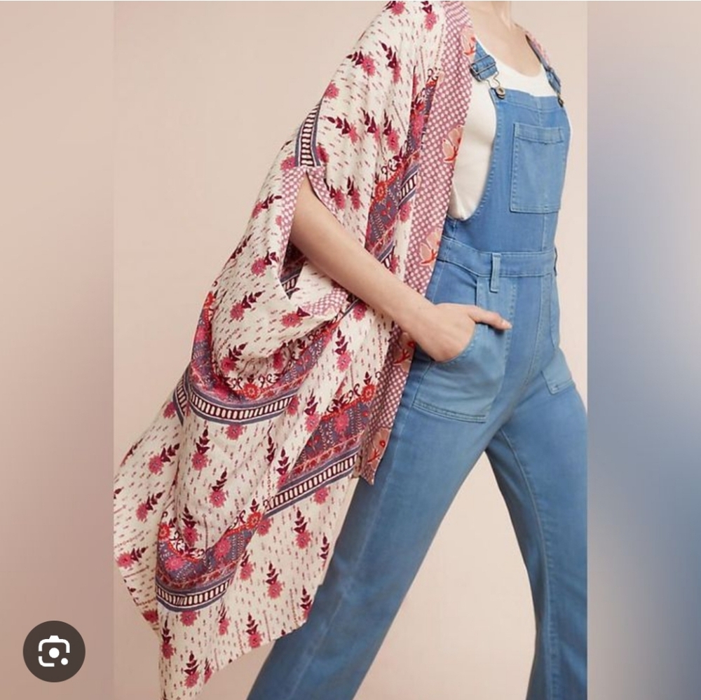 Anthropologie Floral Kimono in Red and Cream